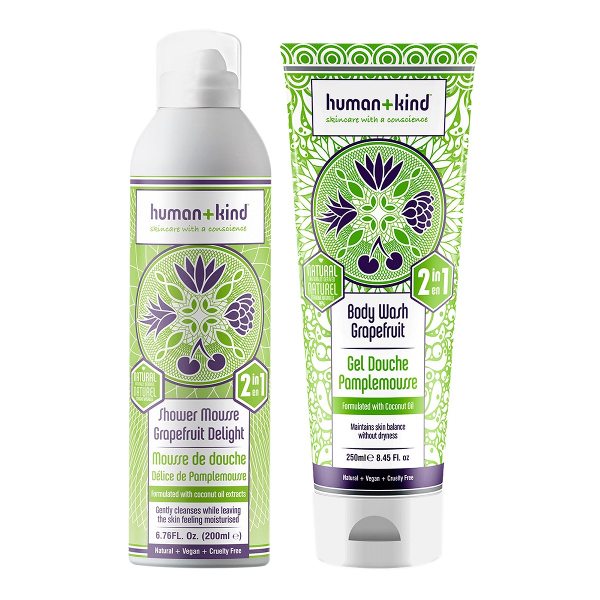 HumanKind Shower Mousse and Body Wash - Grapefruit Delight Kit by HumanKind for Unisex - 2 Pc Kit 676oz and 845oz Body Wash