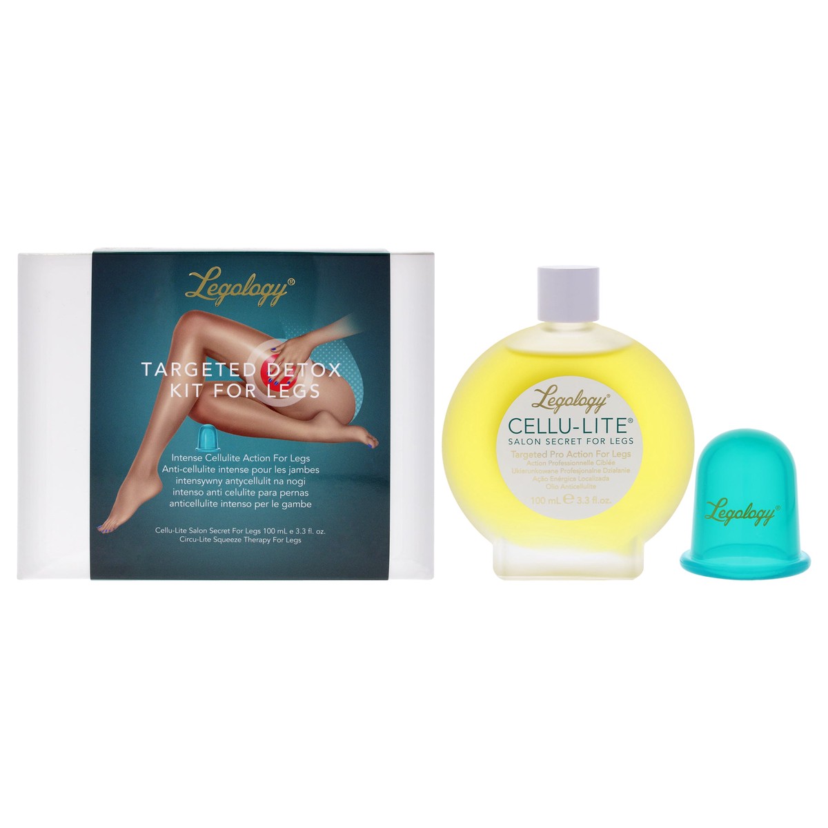 Legology Targeted Detox Kit For Legs by Legology for Women – 2 Pc 33oz Cellu Lite Salon Secret For Legs Anti Cellulite Oil 1 Circu Lite Squeeze Therapy for Legs Massage Cup