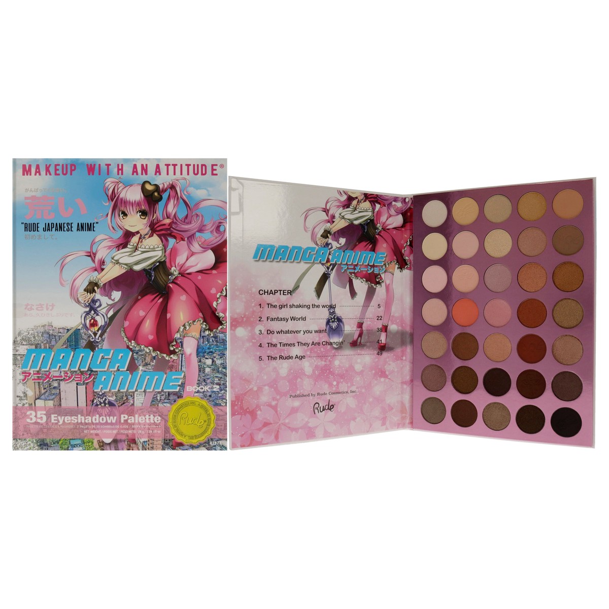 Rude Cosmetics Manga Anime 35 Eyeshadow Palette Book 2 by Rude Cosmetics for Women – 134 oz Eye Shadow