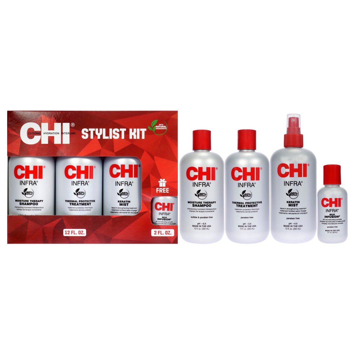 CHI Stylist Kit by CHI for Unisex – 4 Pc 12oz Shampoo 12oz Treatment 12oz Keratin Mist 2oz Silk Infusion