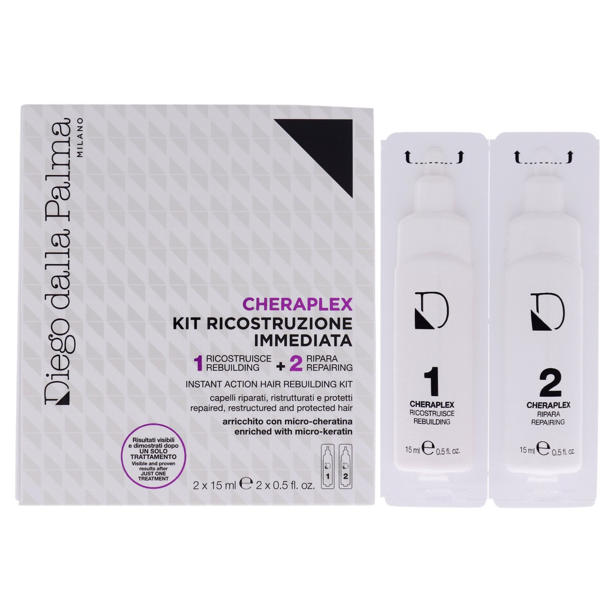 Diego Dalla Palma Cheraplex Instant Action Hair Rebuilding Kit by Diego Dalla Palma for Unisex – 2 x 05 oz Treatment