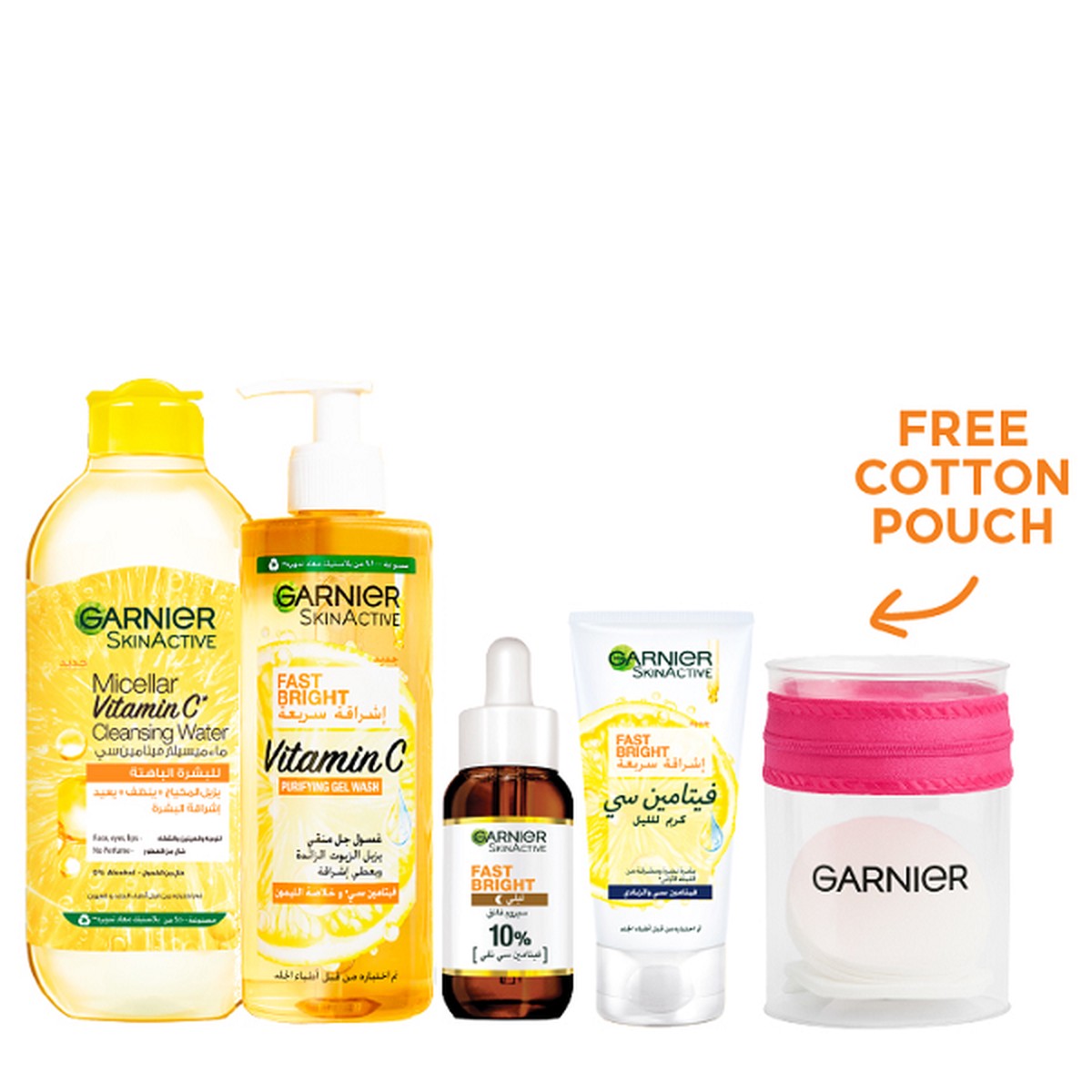 Garnier – SkinActive Micellar Vitamin C Cleansing Water Gel Wash Vitamin C Night Serum Night Cream Bundle