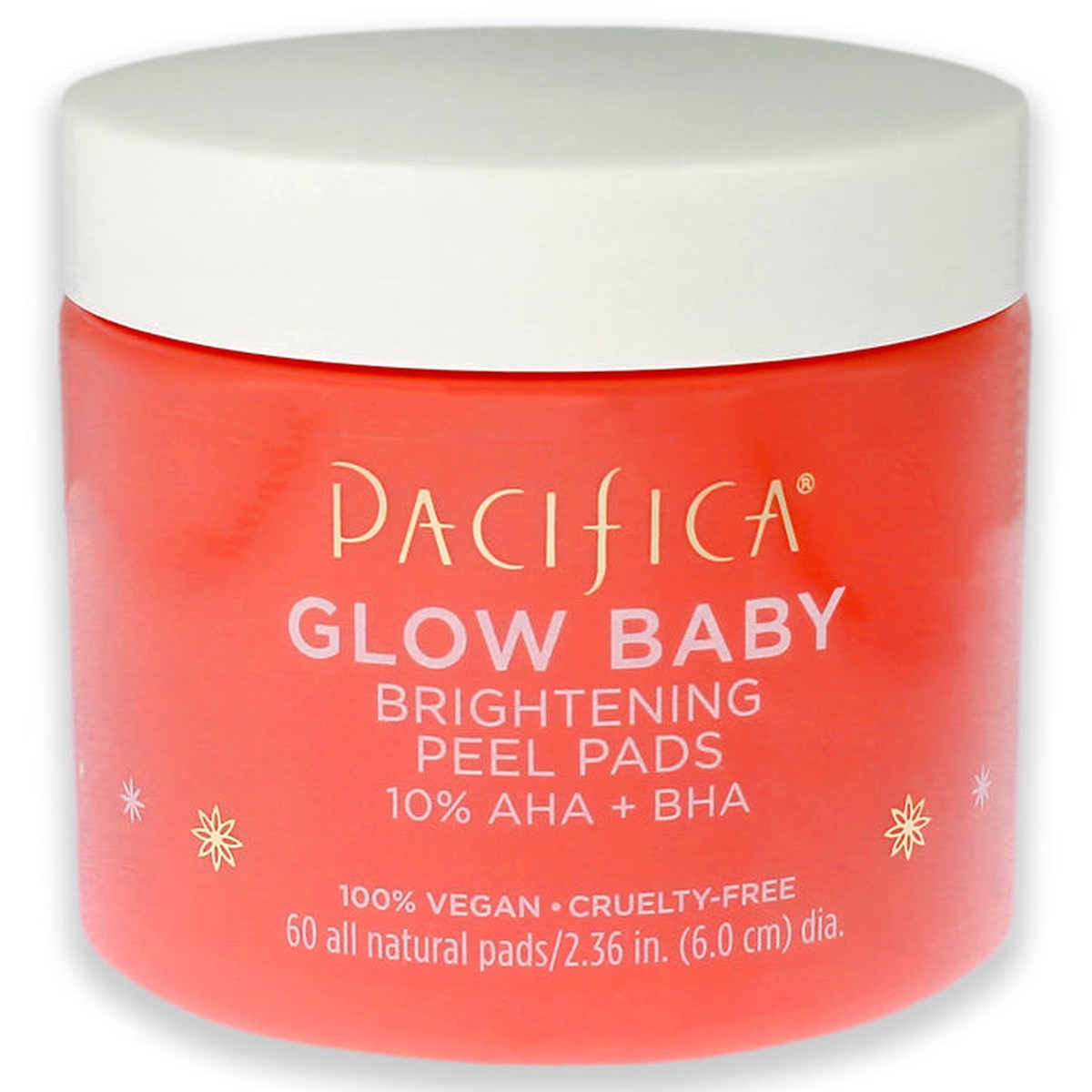 Pacifica Glow Baby Brightening Peel Pads 10 Percent AHA Plus BHA by Pacifica for Unisex – 60 Pc Pads