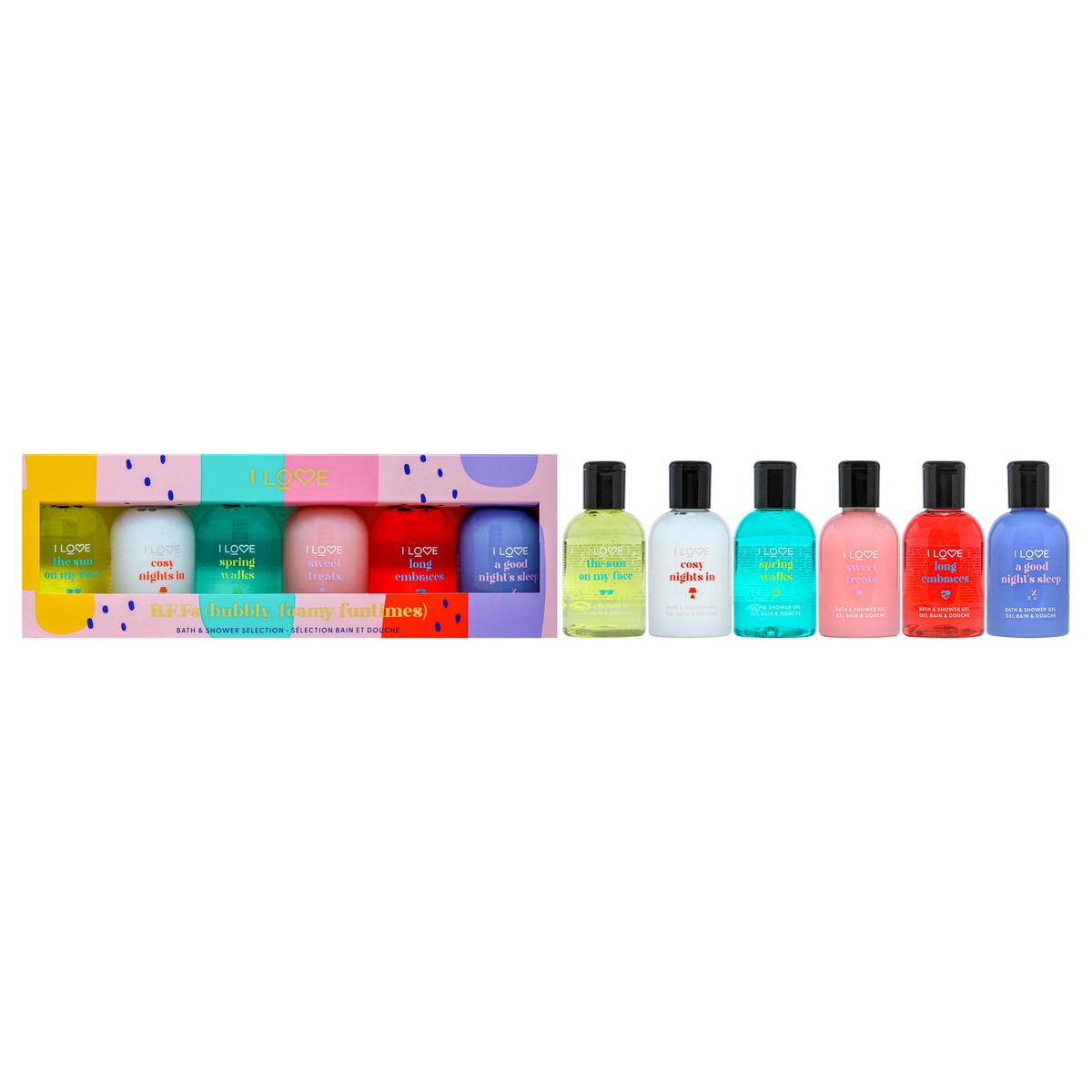 I Love Cosmetics BFFs Bubly Foamy and Funtimes Bath And Shower Gel Collection by I Love Cosmetics for Women – 6 Pc 34oz Bath and Shower Gel – The Sun On My Face 034oz Bath and Shower Gel – Cosy