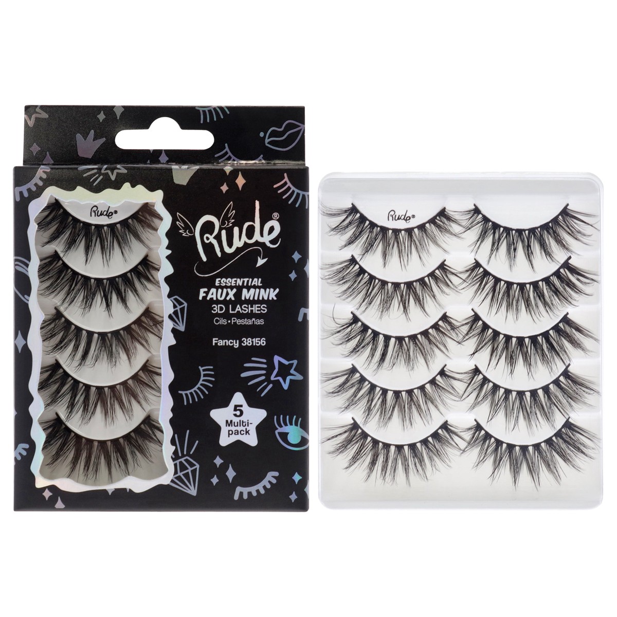 Rude Cosmetics Essential Faux Mink 3D Lashes – Fancy by Rude Cosmetics for Women – 5 Pair Eyelashes