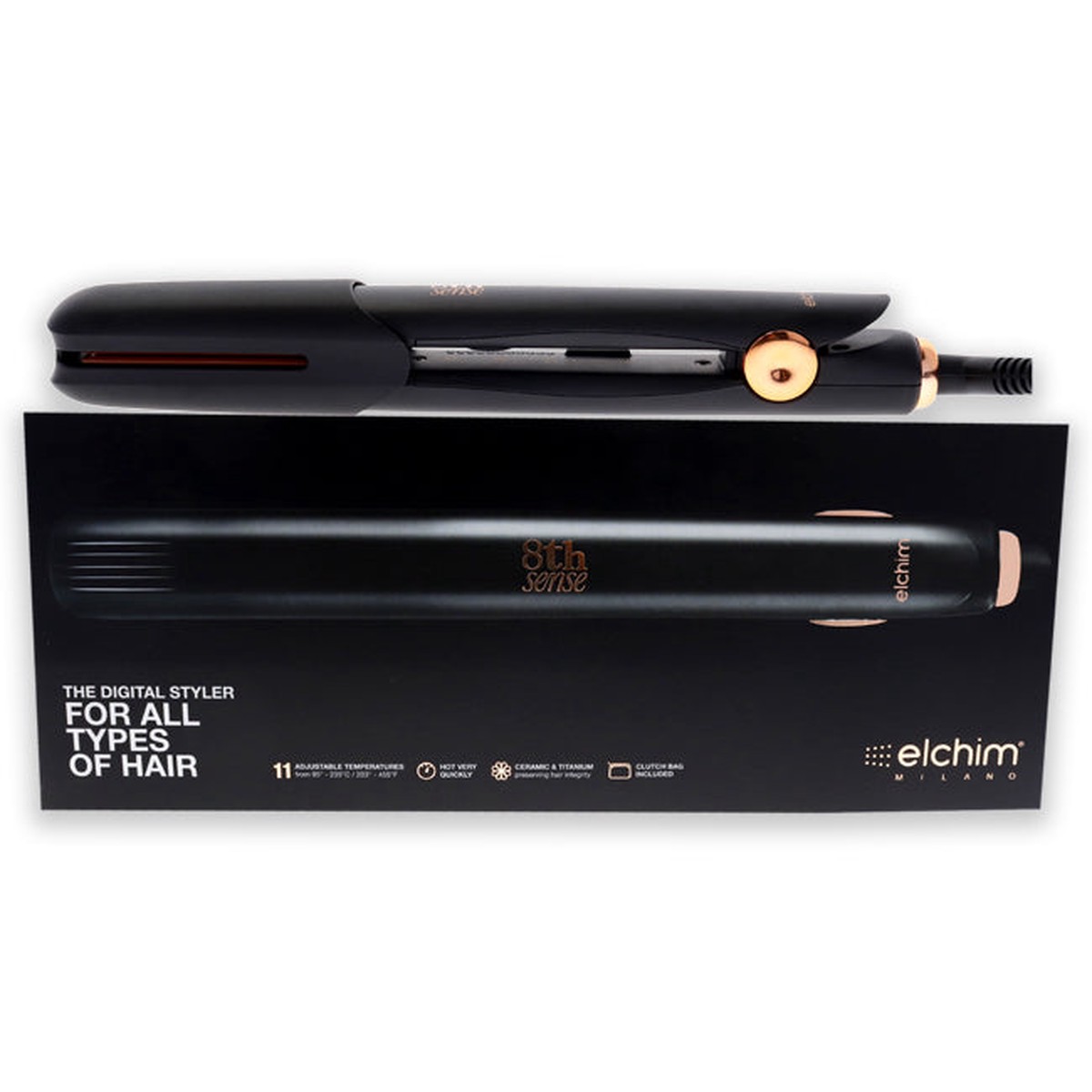 Elchim 8th Sense Styler Flat Iron – Black by Elchim for Unisex – 1 Inch Flat Iron Clutch Bag