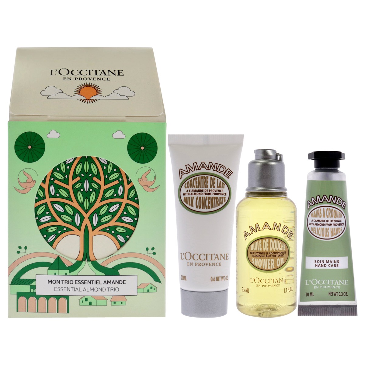 LOccitane Essential Trio – Almond by LOccitane for Women – 3 Pc 11oz Shower Oil – Almond 06oz Concentrate – Almond Milk 03oz Delicios Hands – Almond