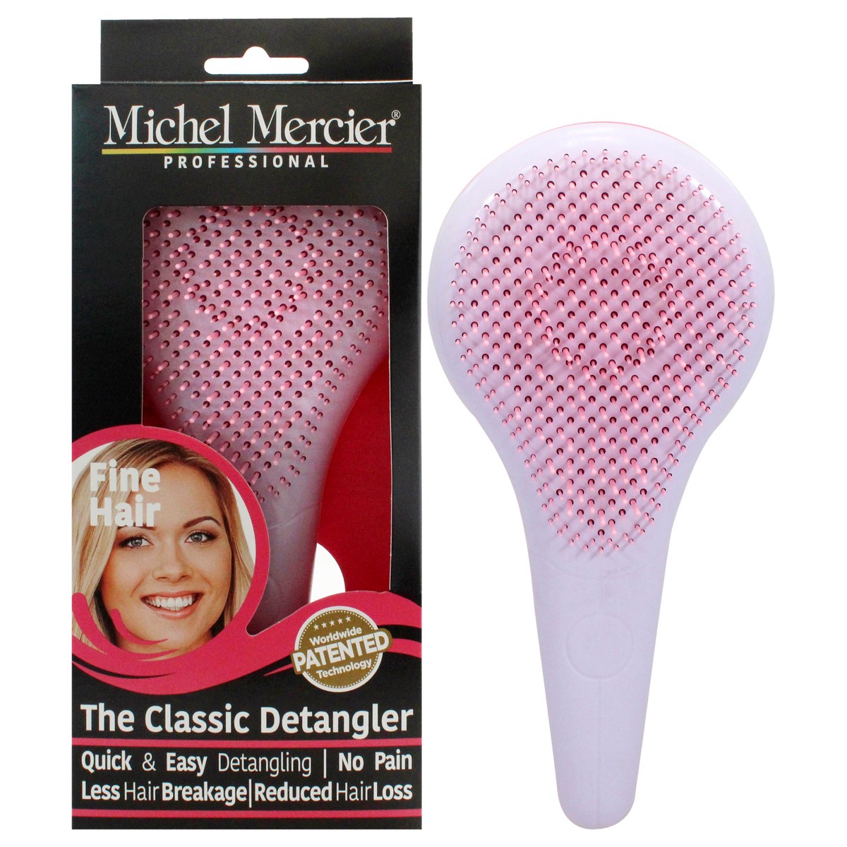 Michel Mercier The Classic Detangler Fine Hair – Pink-Purple by Michel Mercier for Unisex – 1 Pc Hair Brush
