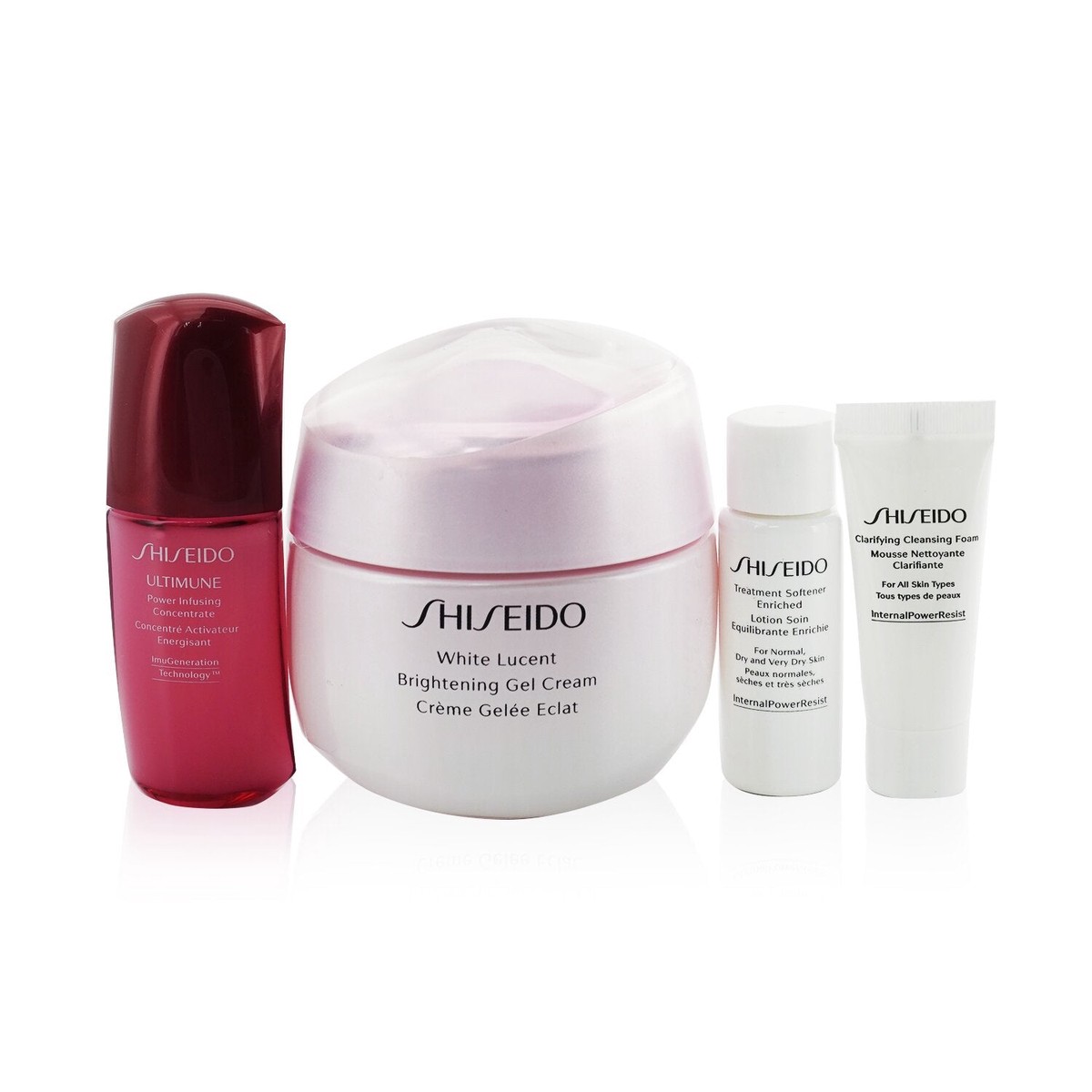 Shiseido White Lucent Holiday Set Gel Cream 50ml Cleansing Foam 5ml Softener Enriched 7ml Ultimune Concentrate 10ml 4pcs
