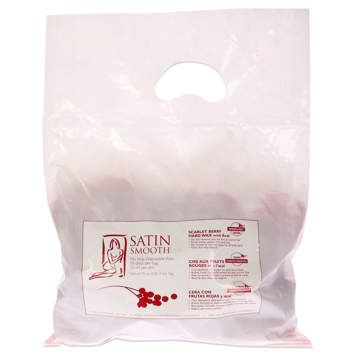 Satin Smooth Scarlet Berry Hard Wax with Acai Discs by Satin Smooth for Women – 50 Pc Discs