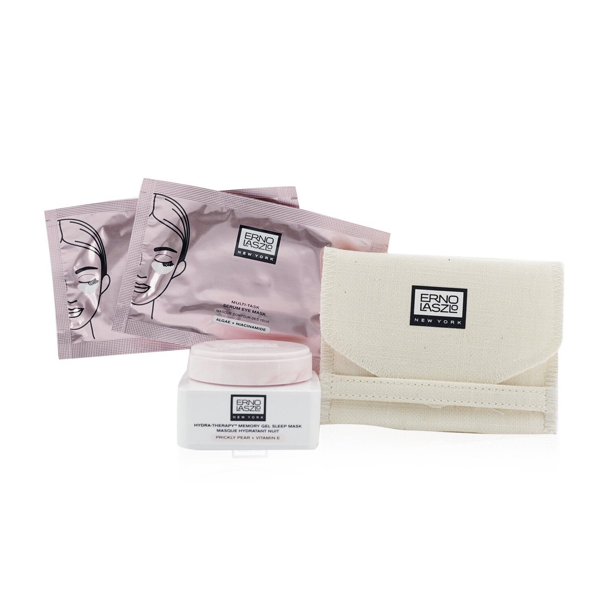 Erno Laszlo Rising Star Travel Set Hydra-Therapy Memory Gel Sleep Mask 15ml 2x Multi-Task Serum Eye Mask 2 patches Gua Sha Tool Bag 4pcs1bag