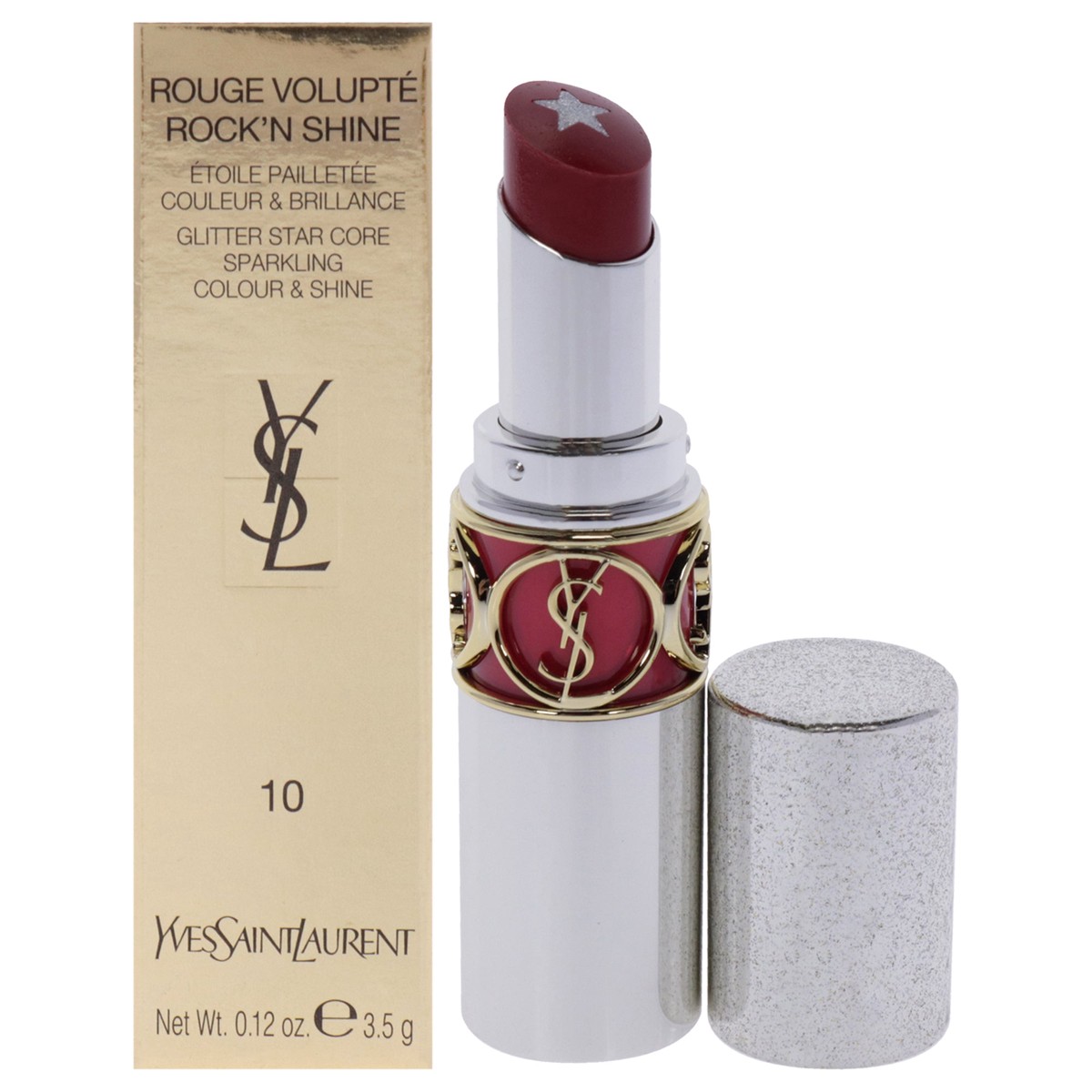 Yves Saint Laurent Rouge Volupte RockN Shine Lipstick - 10 Pink Bass by Yves Saint Laurent for Women - 012 oz Lipstick