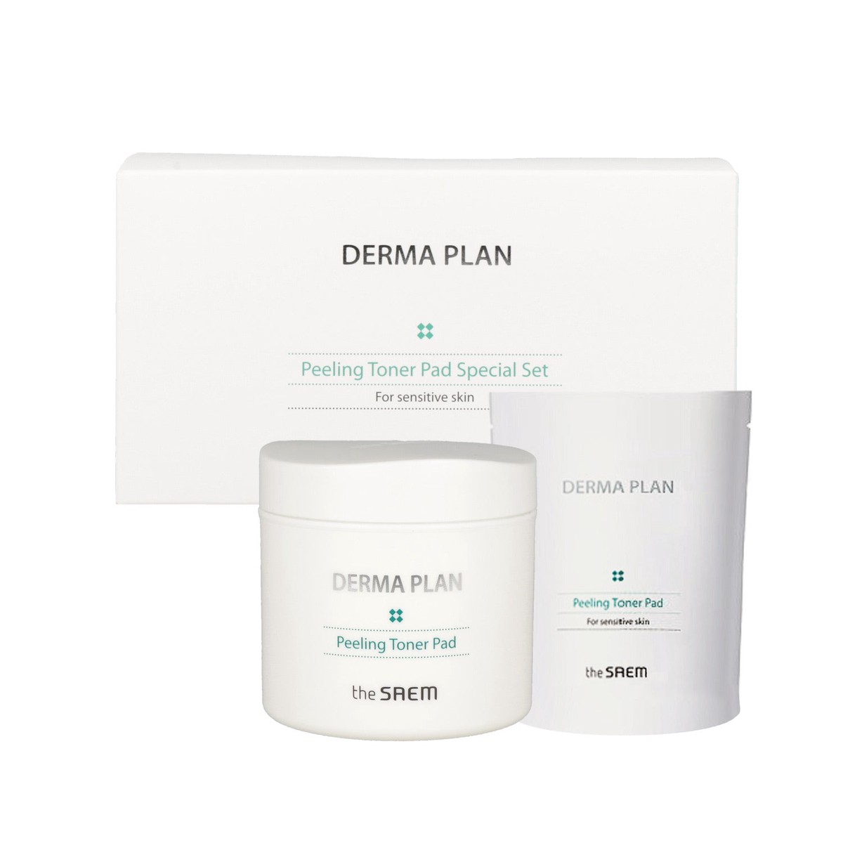 the SAEM Derma Plan Peeling Toner Pad Special Set (145ml 70ea Refill 105ml 50ea)