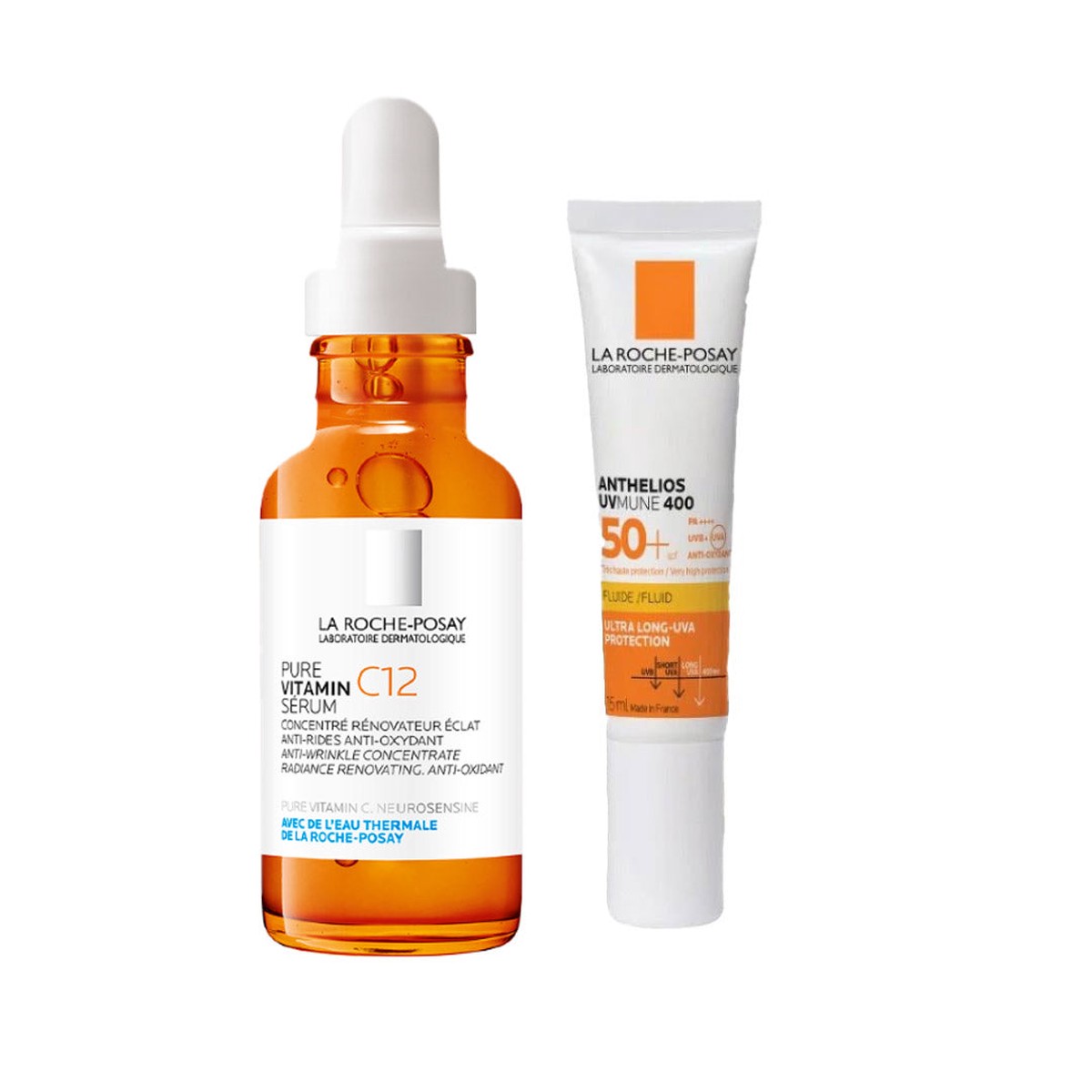La Roche-Posay Pure Vitamin C12 Serum 30ml with Travel Size UVMune 400 Invisible Fluid SPF50 Bundle