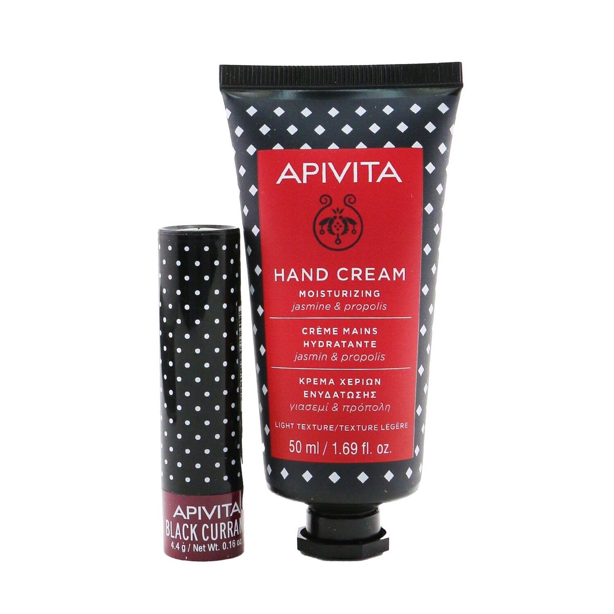 Apivita Bee Protective Jasmine Set Hand Cream Jasmine Propolis 50ml Lip Care Black Currant 2pcs
