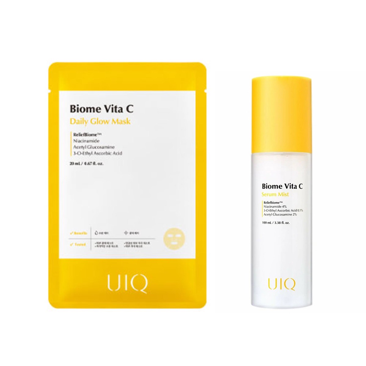 UIQ Biome Vita C Daily Glow Mask 5 Sheets Vita C Serum Mist 100ml