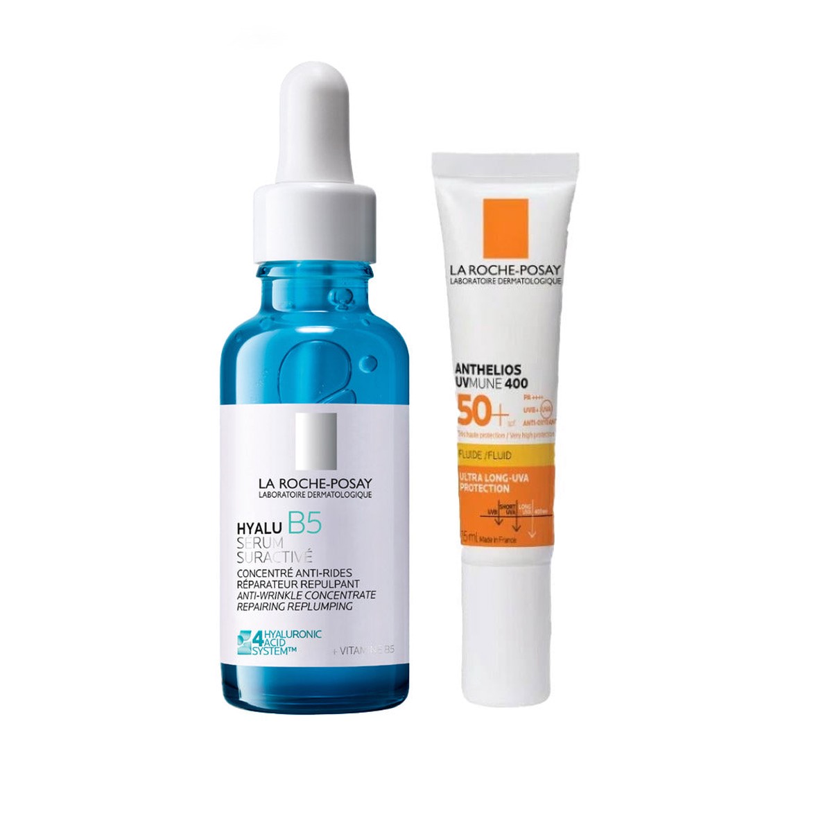La Roche-Posay Hyalu B5 Suractivated Anti-wrinkle Replumping Serum 30ml with Travel Size UVMune 400 Invisible Fluid SPF50 Bundle