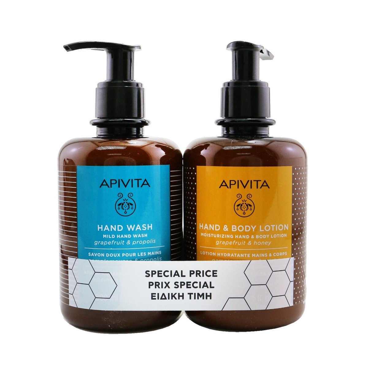 Apivita Gentle Hands Cleansing Hydrating Set Mild Hand Wash 300ml Moisturizing Hand Body Lotion 300ml 2pcs