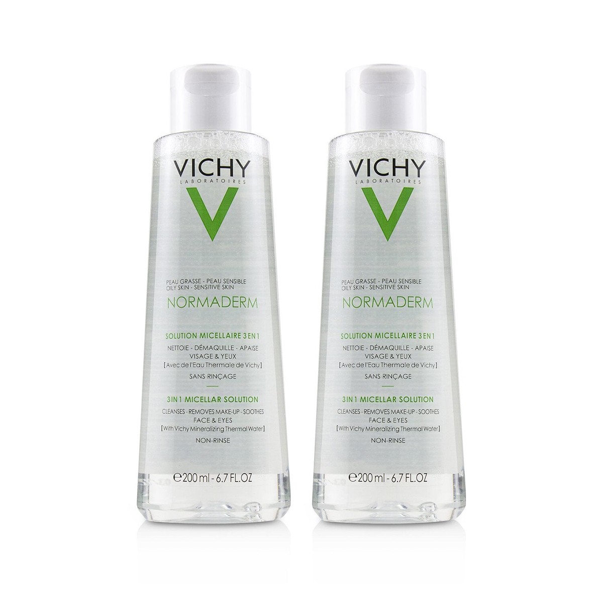 Vichy Normaderm 3 In 1 Micellar Solution Duo Pack - Cleanses Removes Make-Up Soothes Face Eyes ( For Oily Sensitive Skin) 2x200ml67oz