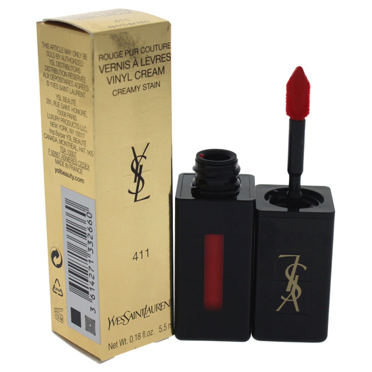 Yves Saint Laurent Vernis a Levres Vinyl Cream Lip Stain - 411 Rhythm Red by Yves Saint Laurent for Women - 018 oz Lip Gloss