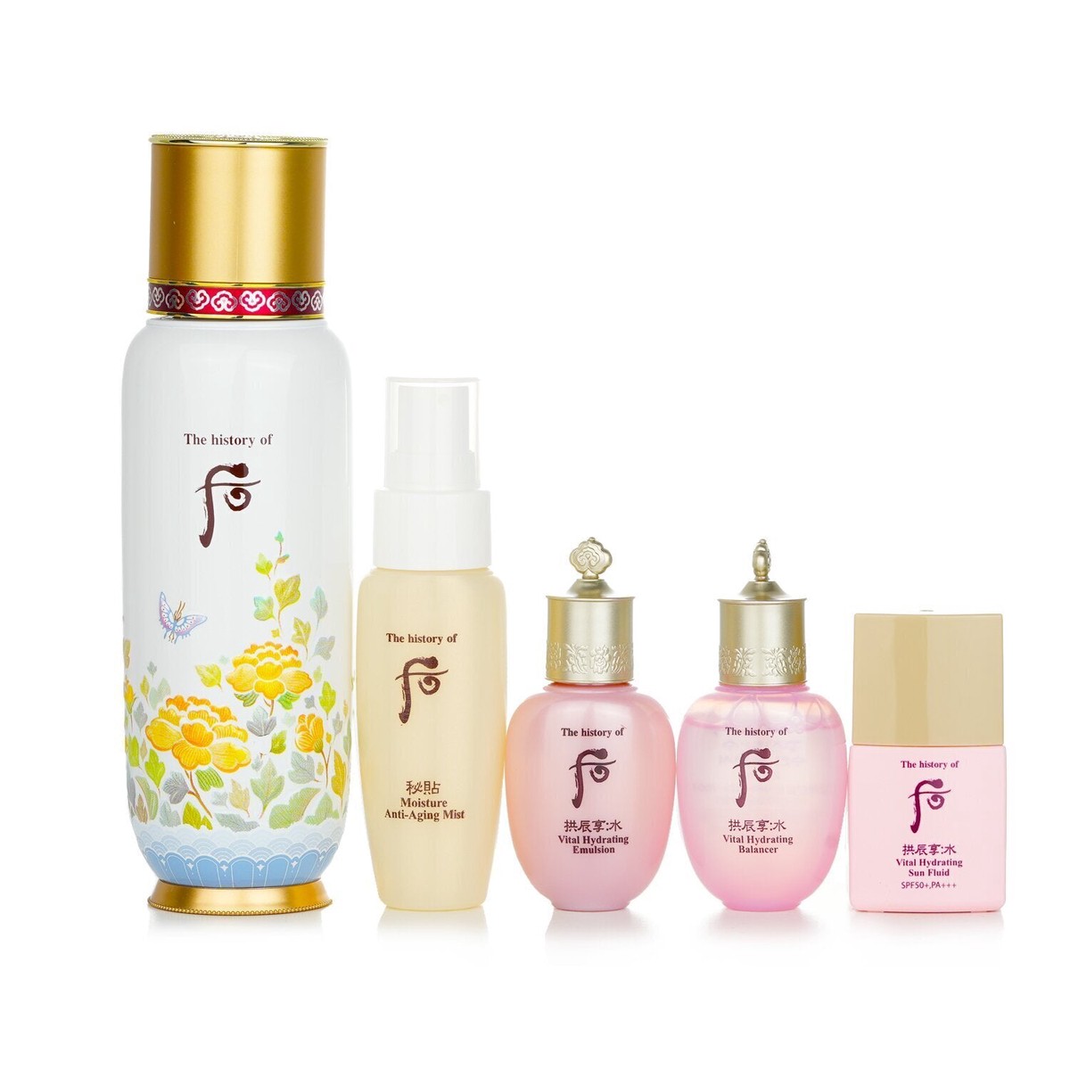 Whoo (The History Of Whoo) Bichup First Moisture Anti-Aging Essence Special Set Essence 130ml Mist 30ml Balancer 20ml Emulsion 20ml Sun Fluid SPF50 13ml (Exp Date 032023) 5pcs
