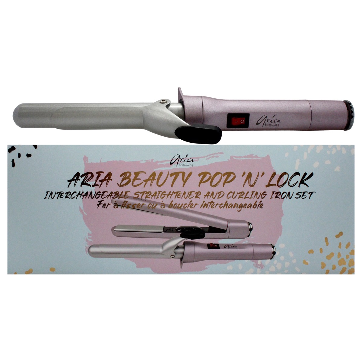 Aria Beauty Pop N Lock Interchangeable Straightener and Curling Iron Set by Aria Beauty for Women - 2 Pc 1 Inch Flat Iron 1 Inch Curling Iron
