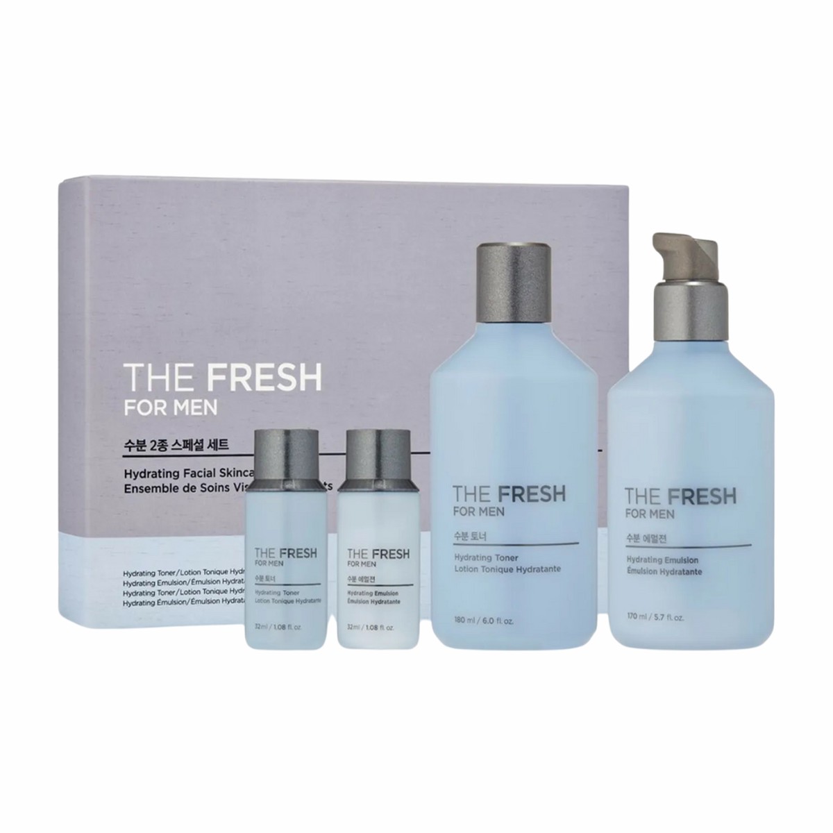 THE FACE SHOP The Fresh For Men Hydrating Facial Skincare Set (Toner 180mlEmulsion 170mlToner 32mlEmulsion 32ml)