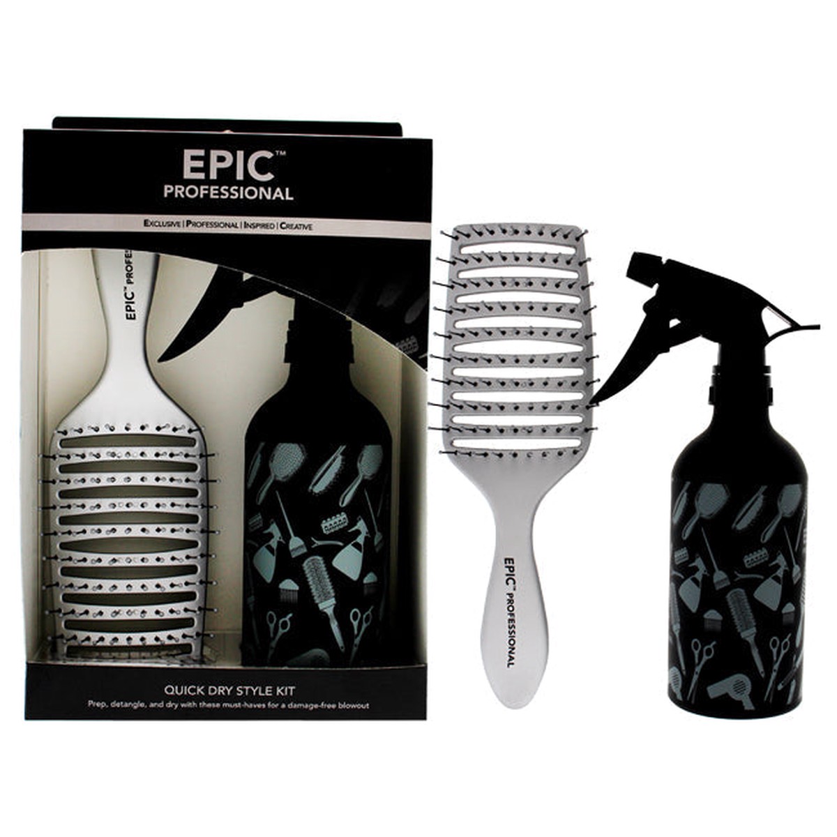 Wet Brush Epic Quick Dry Style Kit by Wet Brush for Unisex - 2 Pc Kit Quick Dry Hair Brush Aluminum Spray bottle