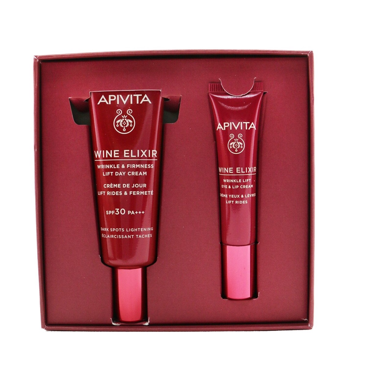 Apivita Wine Elixir Wrinkle Reduction Firmness Gift Set Day Cream SPF 30 40ml Eye Lip Cream 15ml 2pcs