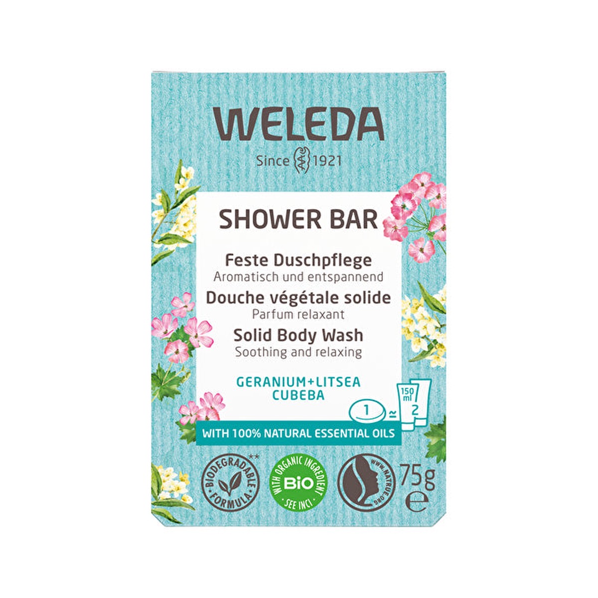 Weleda Shower Bar (Solid Body Wash) Geranium Litsea Cubeba 75g