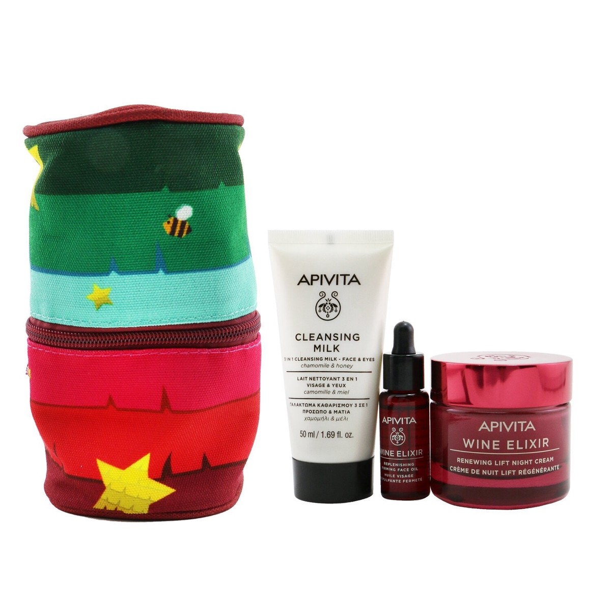 Apivita Di-Vine Beauty (Wine Elixir- Night) Gift Set Renewing Lift Night Cream 50ml Face Oil 10ml Cleansing Milk 50ml Pouch 3pcs1pouch