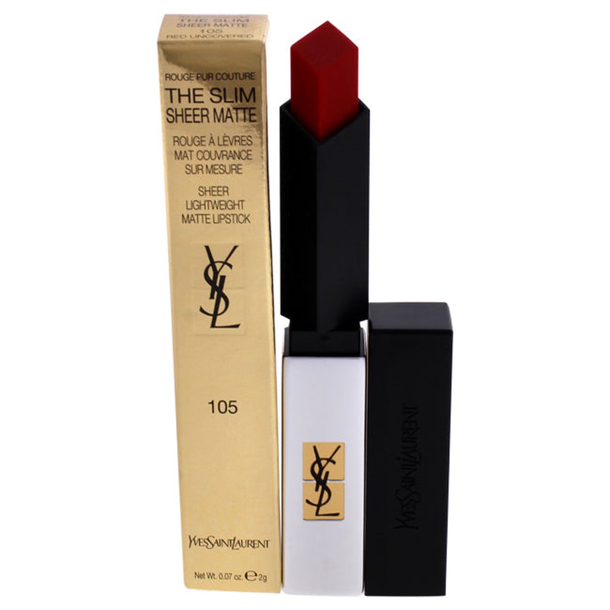 Yves Saint Laurent Rouge Pur Couture The Slim Sheer Matte Lipstick - 105 Red Uncovered by Yves Saint Laurent for Women - 007 oz Lipstick