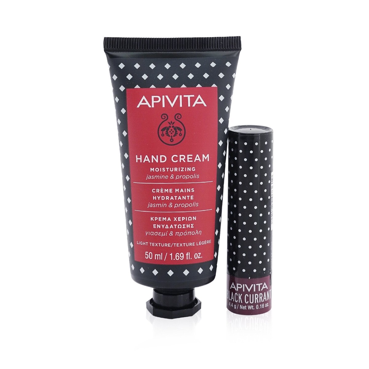 Apivita Happy Hands Merry Kisses Jasmine Set Hand Cream Jasmine Propolis 50ml Lip Care Black Currant 44g 2pcs