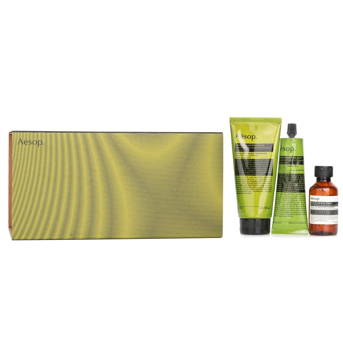 Aesop Rousing Rhythms Set Geranium Leaf Body Cleanser 100mlGeranium Leaf Body Balm 100mlGeranium Leaf Body Scrub 180ml 3pcs bag