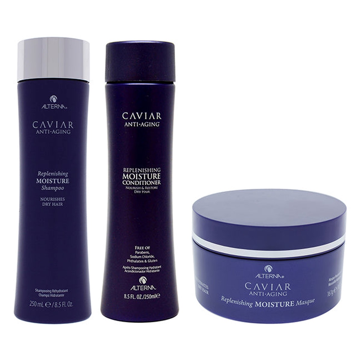 Alterna Caviar Anti Aging Replenishing Moisture Kit by Alterna for Unisex - 3 Pc Kit 85oz Shampoo 85oz Conditioner 57oz Masque